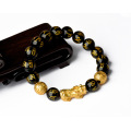 Shangjie Oem Pulseras de Piedras Feng Shui Bracelet Black Obsidian Bracelet Gold Gold Bracelet Bracelet perlé